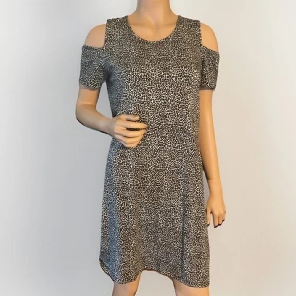 Michael Kors Large Animal Leopard Print Cold Shoulder Mini Dress Stretch $98